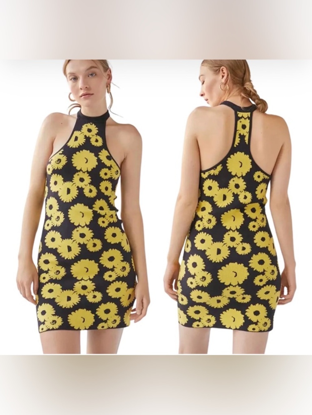 Yellow Floral Halter Bodycon Dress